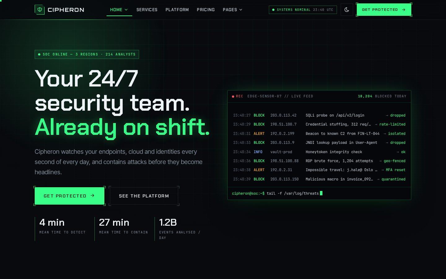 Cipheron home page preview